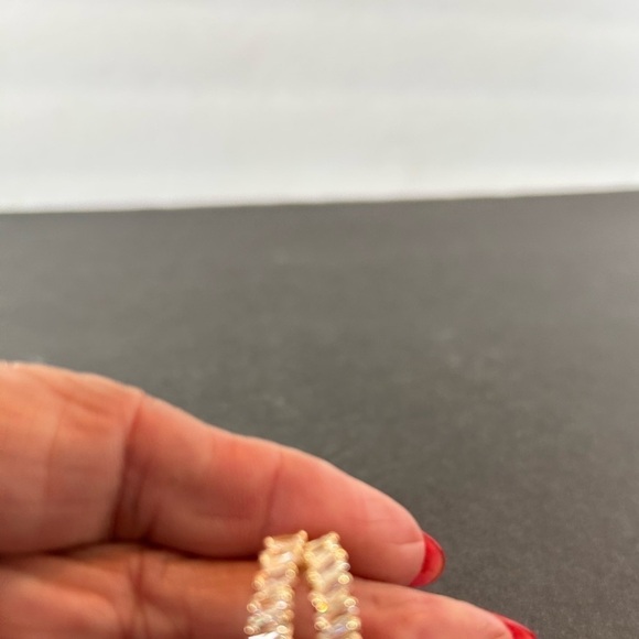 Gold Plated Huggies with Baguette Rhinestones - Picture 3 of 4